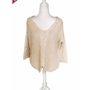 Ryu anthropologie oversized fit Cable Knit Long Sleeve V-neck Pullover Sweater T